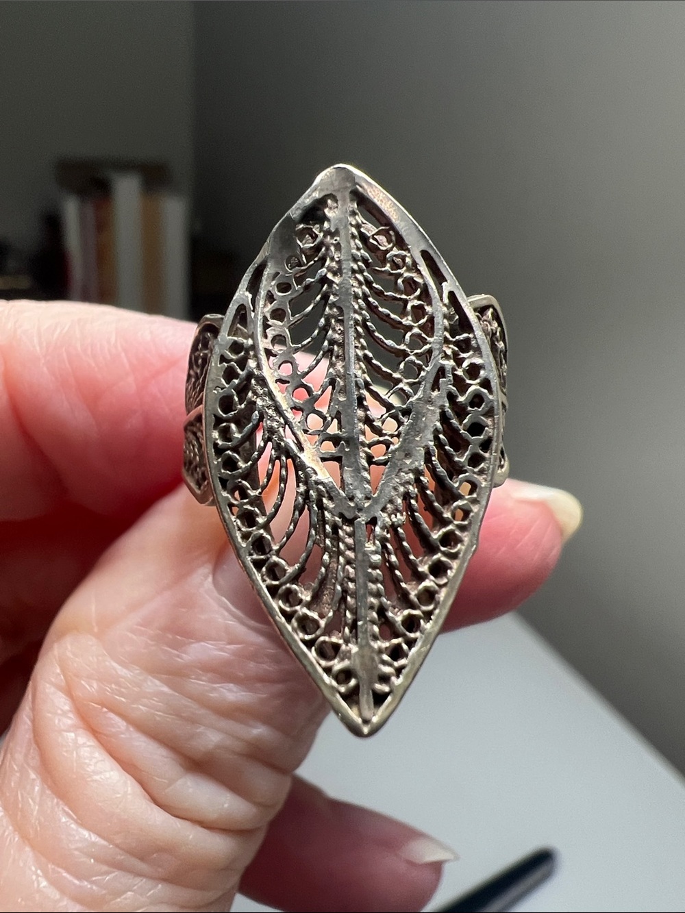 Fabulous Filigree Silver Tone Statement Ring - Vintage Heirloom